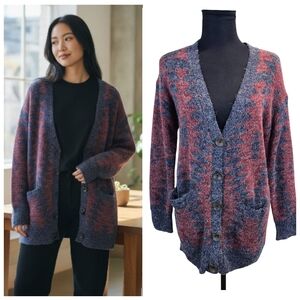 Elodie Mohair Blend Aztec Southwest Cardigan Sweater Blue Red Grunge Cozy M